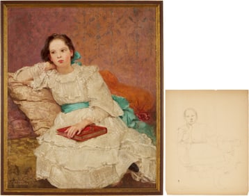 Carl Gutherz O/B Portrait of The Artist's Daughter Plus Study