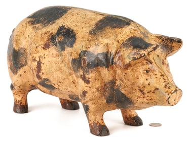 Large Folk Art Painted Cast Iron Pig Figure