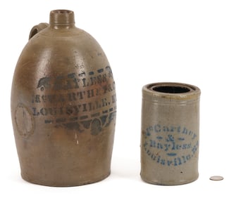 Bayless McCarthy & Co. Louisville Kentucky Stoneware Jug and Jar, 2 Items