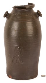 Exhibited East TN Grindstaff Pottery Jar with Figure Stamp