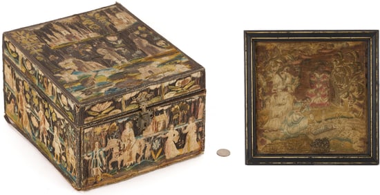 18th C. Silk Embroidered Ladies' Case and Framed Embroidery