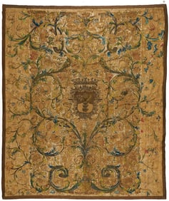 18th c. Continental Heraldic Tapestry Bedspread