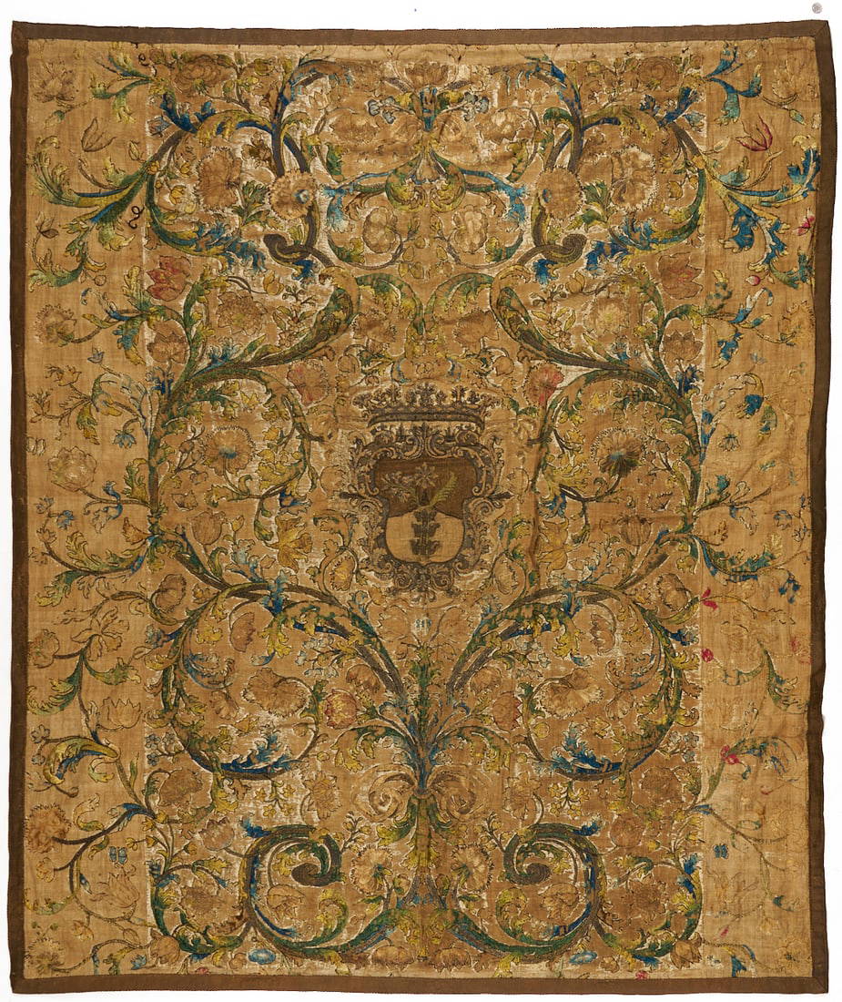 18th c. Continental Heraldic Tapestry Bedspread