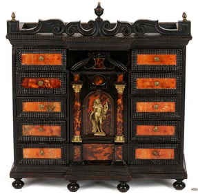 Tortoise and Ormolu Vargueno Cabinet, Baroque Style