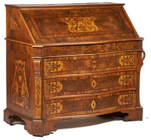 Italian Inlaid Walnut Serpentine Writing Bureau