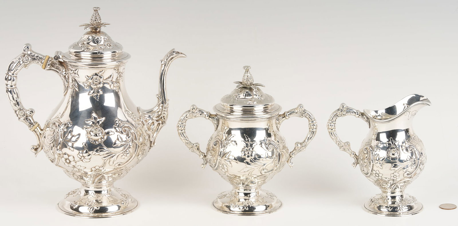 3 Pc A.G. Schulz & Co Sterling Repousse Tea Set (1 of 17)