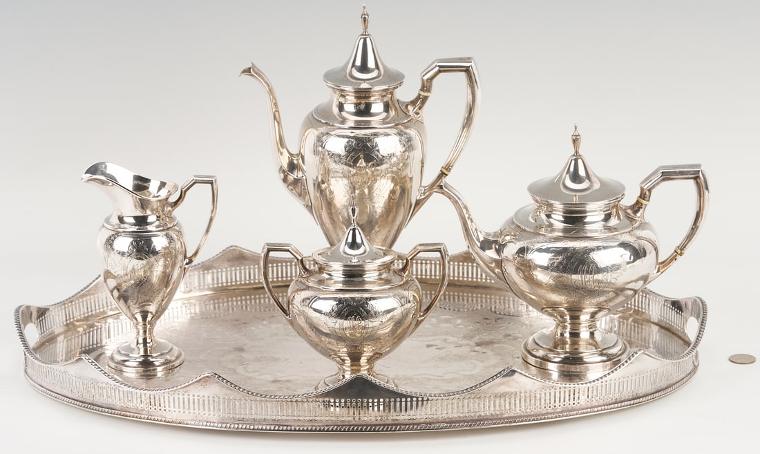 International Sterling 4 pc Tea Set and S/P Gallery Tray (1 of 20)