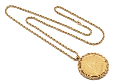 Krugerrand Pendant Coin with 14K Gold Necklace