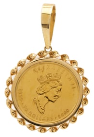 Queen Elizabeth Millennial Maple Gold 1 oz Troy Coin and 14K Pendant