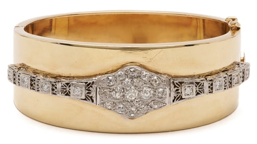 14K Gold, Platinum, & Diamond Cuff Bracelet
