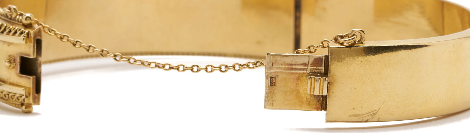 15K Gold Victorian Sapphire & Pearl Cuff Bracelet - 5