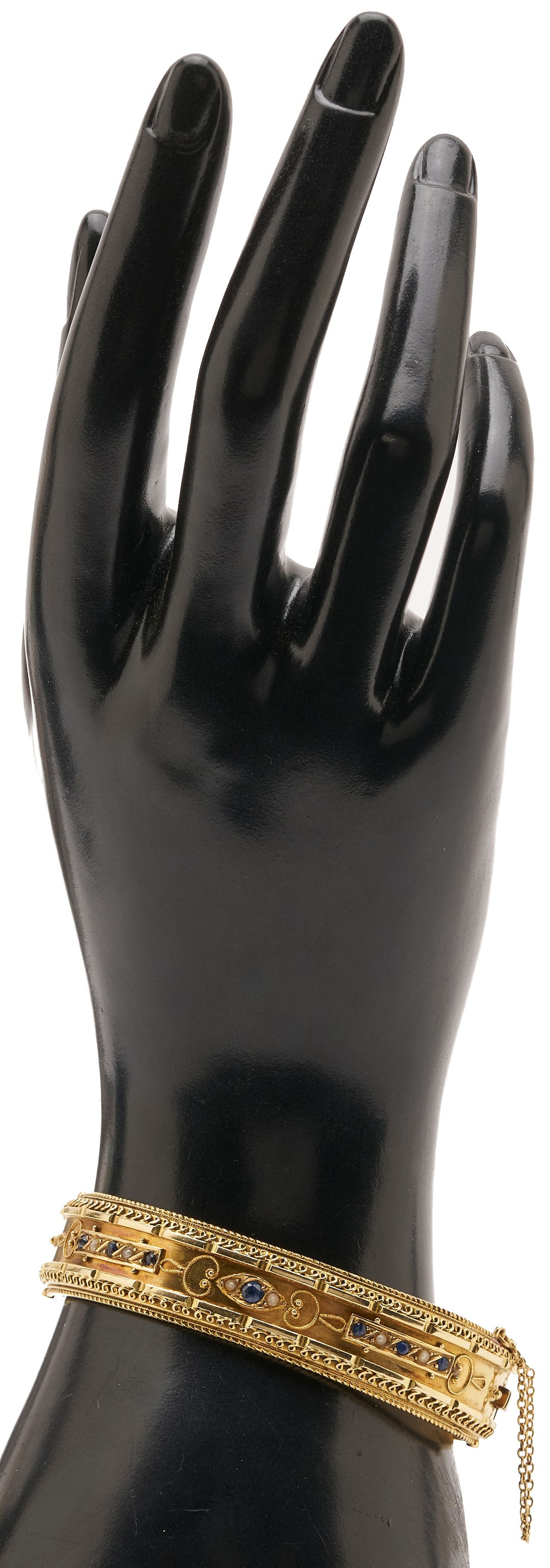 15K Gold Victorian Sapphire & Pearl Cuff Bracelet - 6