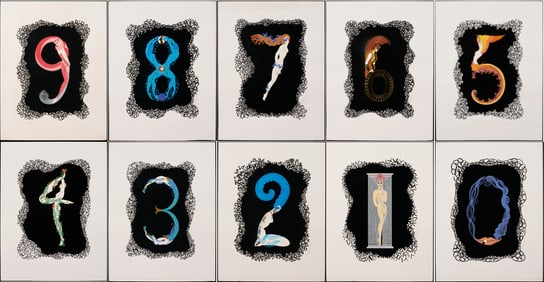 10 Signed Erte Serigraphs, Numbers Suite