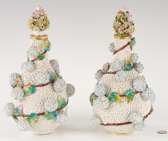 Pr. Meissen or Meissen Style Schneeballen Bottle Vases