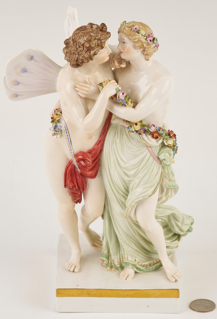 Meissen Porcelain Figurine, Eros and Psyche, plus Lamp - 2