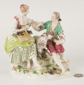 Meissen Porcelain Figural Group, Shepherd & Shepherdess