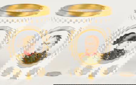 Two Cased Glass Napoleon Portrait Cups