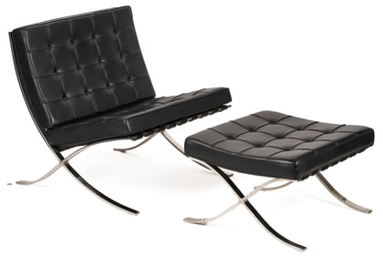 Labeled Knoll Barcelona Chair & Stool, 1 of 3, Mies van der Rohe Design