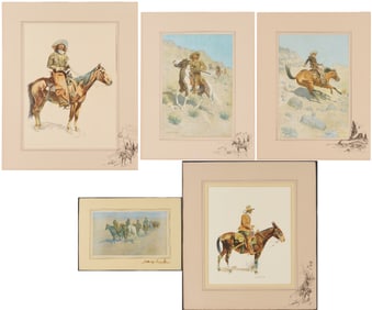 4 Frederic Remington Chromolithographs Incl. A Bunch of Buckskins, 1901