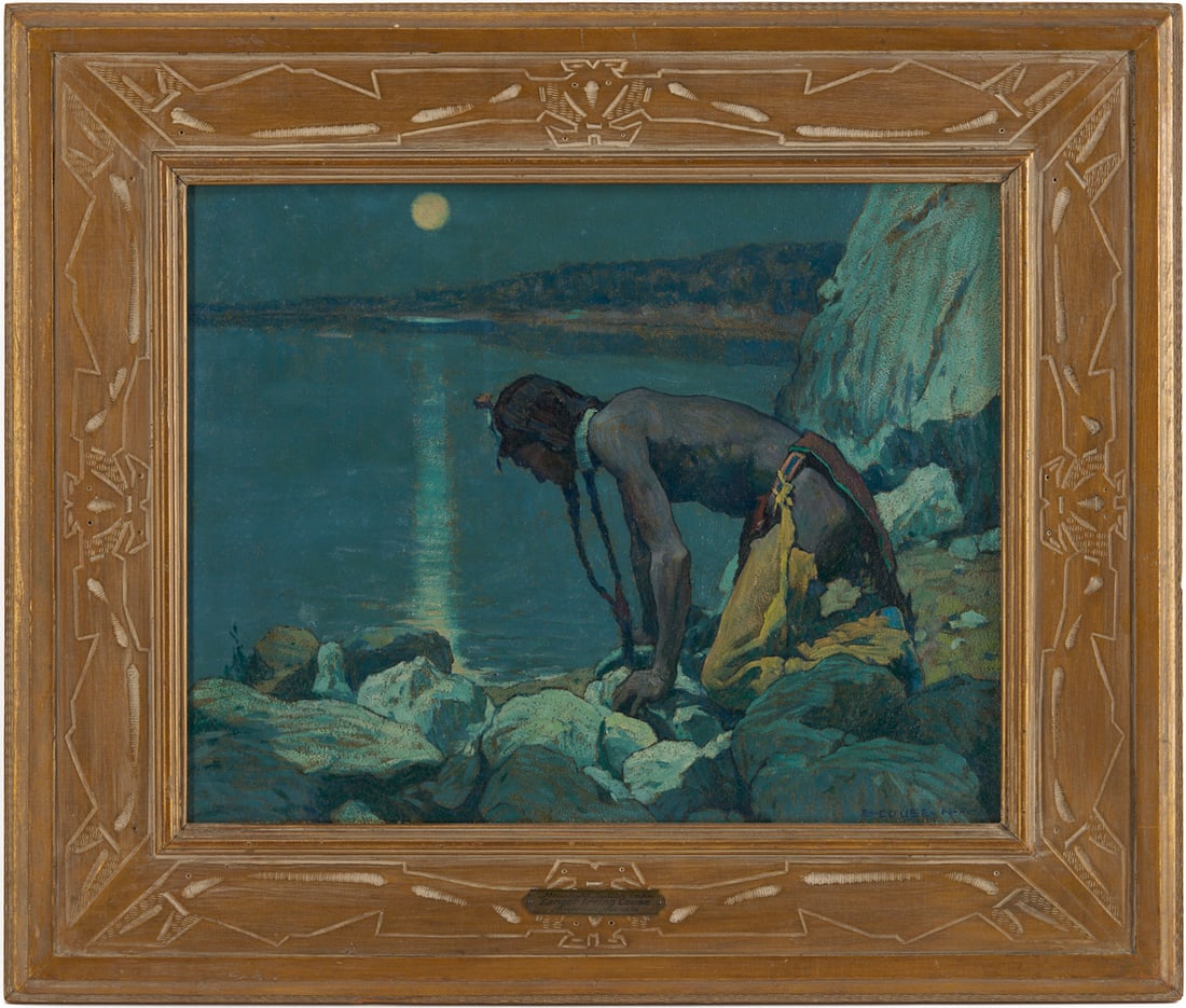 Eanger Irving Couse O/B Painting; Moonlight, Indian Lake; 1926 (1 of 20)