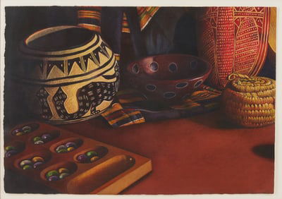 Anne Miotke Watercolor on Paper, Game VII: Mancala