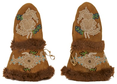 Pr. Native American Athabaskan Beaded Gloves Plus Photograph