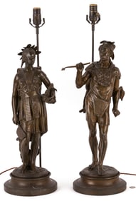 Pair Native American Figural Lamps After Salmson