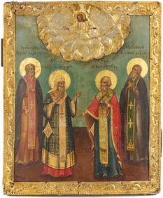 Russian Orthodox O/B Icon, Saints of Moscow and St. Nicholas