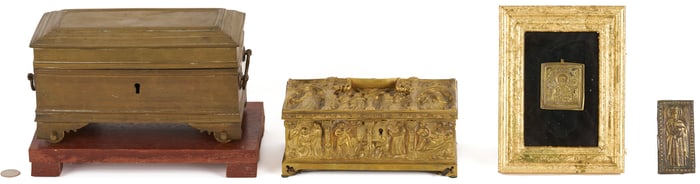4 Bronze Table Items, Including Caskets