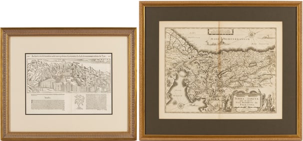 2 Early Holy Land Maps, Munster's Jerusalem & Blaeu's Palestine