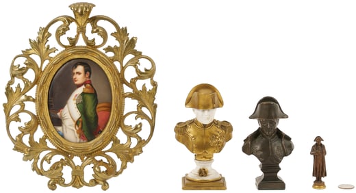 4 Napoleon Items; Portrait, Bust, Wax Seal topper