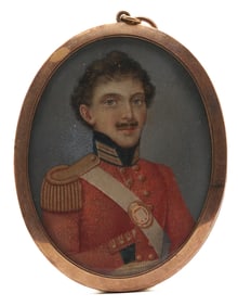 Portrait Miniature of Soldier, Hair Work Memorial