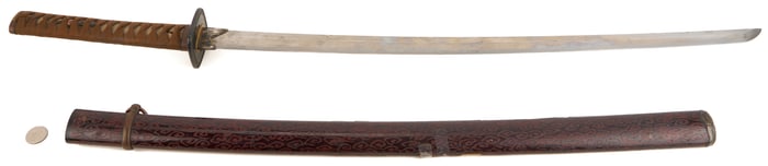 Japanese Longsword in Wooden Lacquer Scabbard