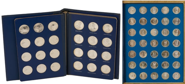 Franklin Mint Treasury of Presidential Commemorative Sterling Medals, 2 Sets, 41 oz.