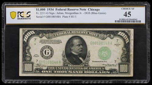 1934 President Grover Cleveland $1,000 Federal Reserve Note, Chicago