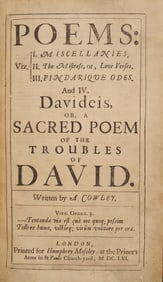 Poems by Abraham Cowley, 1656 First Collected Edition
