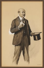 A.B. Frost Illustration Artwork, Man w/ Top Hat from Scribner's, Plus Book