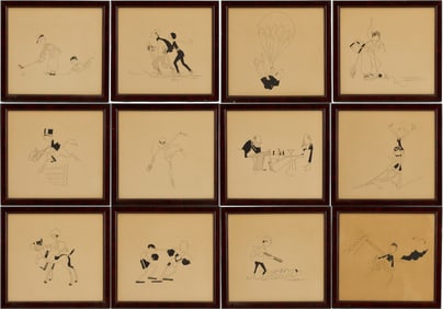 12 John Held Jr. New Yorker Illustrations, Sports, plus 2 books