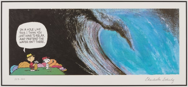 Charles Schulz Signed Peanuts Golf Lithograph, The Wave
