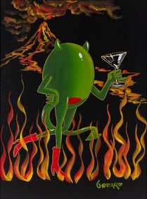 Large Michael Godard Mixed Media on Canvas, She Devil w/ Boots from Gold Series