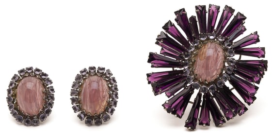 Schreiner Keystone Ruffle Brooch/Pendant & Earrings