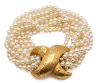 18K Gold Designer Multi-Strand Pearl Bracelet