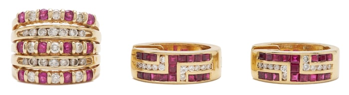 Gold, Ruby, & Diamond Ring and Earrings