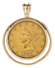 14K Gold Pendant with $10 Liberty Gold Coin