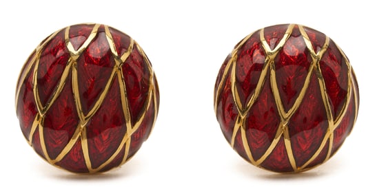 David Webb 18K Gold & Red Enamel Earrings
