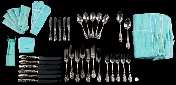 30 Pcs Tiffany Audubon Pattern Sterling Flatware