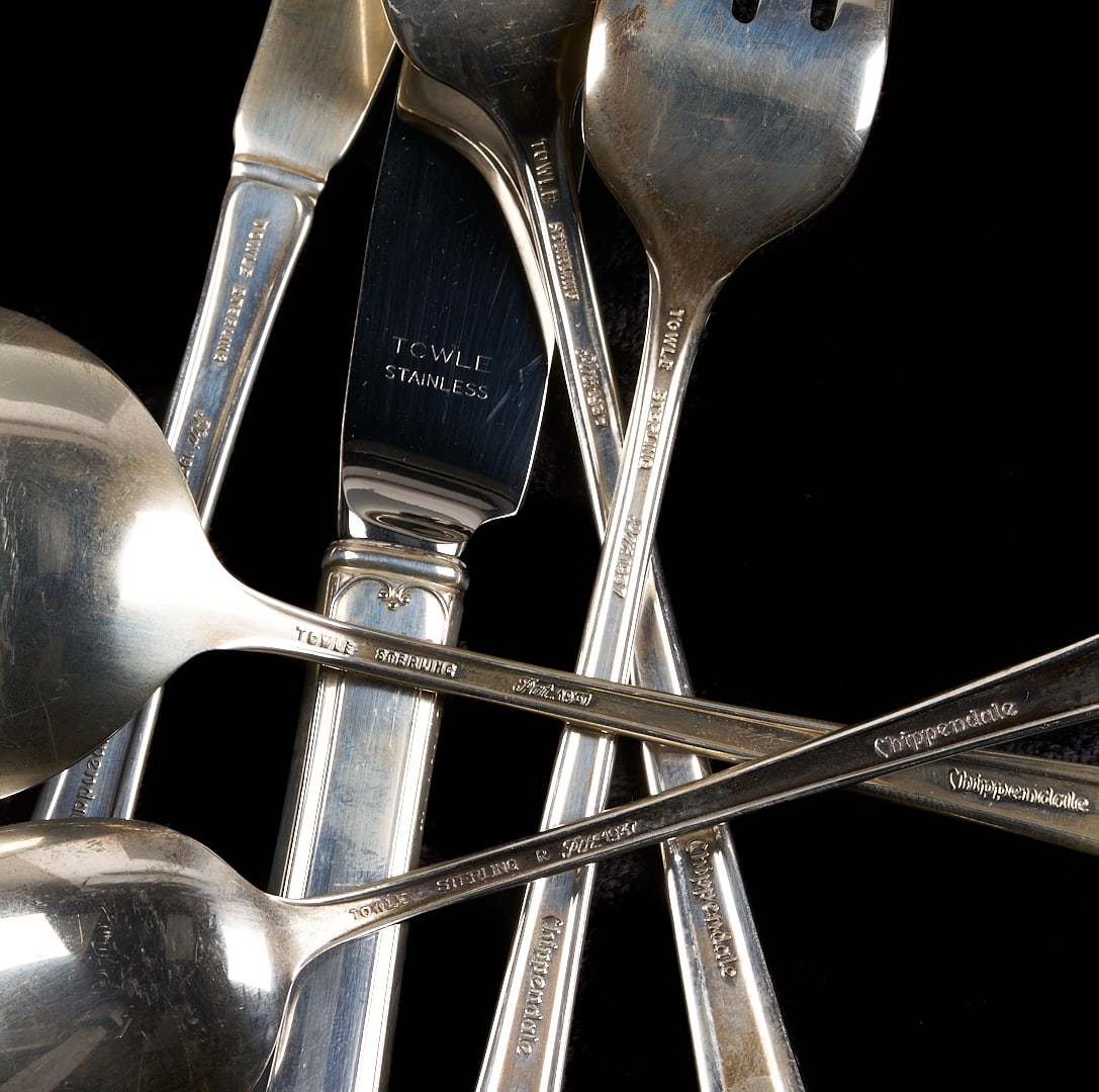 30 pcs Sterling: Nut Dishes, Bread Tray, Towle Chippendale Flatware - 8