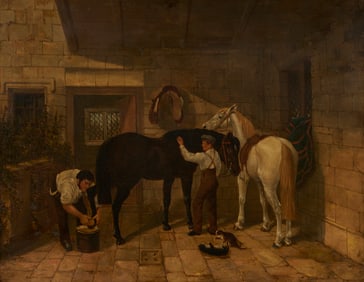 After John Frederick Herring Jr. O/C Painting, Horse Stable