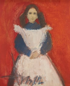 Charles Inzer Oil Painting, Girl w/ a White Apron