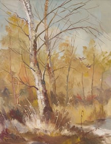 Marion Bryant Cook Oil Painting, Landscape with Ducks in Flight